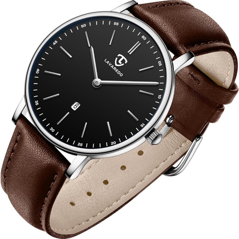 Men's BrowmBlack Leather Strap Analog Minimal Simple Stylish Buckle Wrist Watch